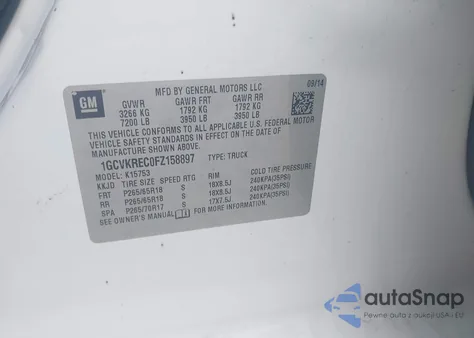 2015 Chevrolet Silverado 1500 1Lt из США, поврежденный, VIN 1GCVKREC0FZ158897